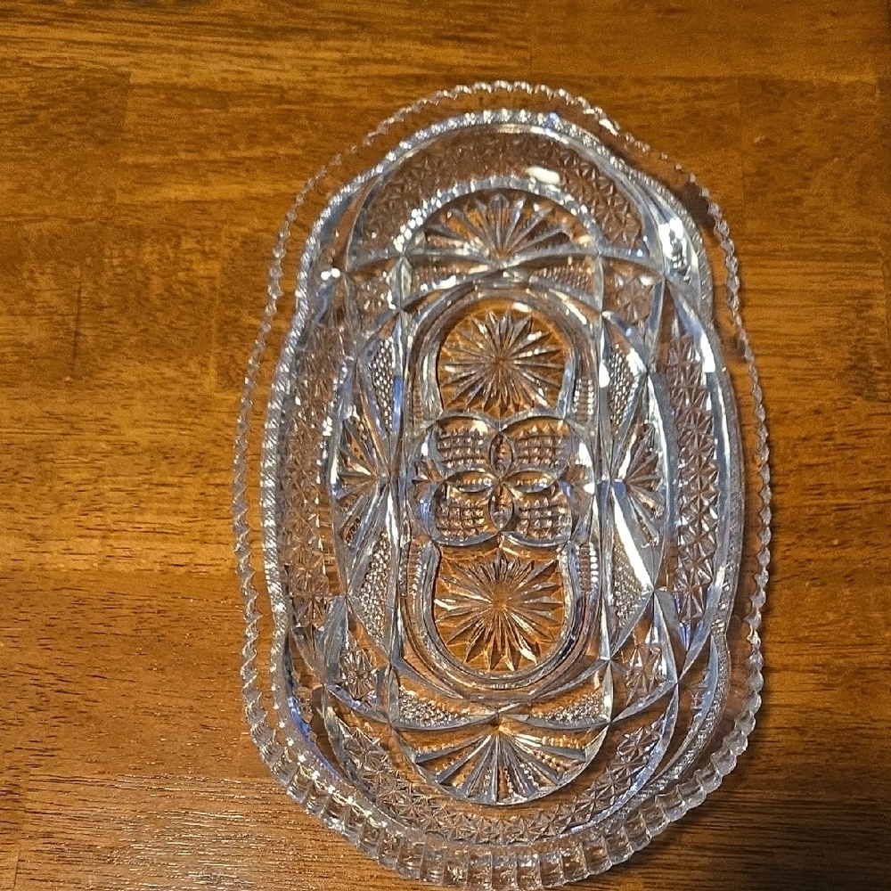 Crystal Cut Glass Tray Vintage American Brilliant Cut Crystal Celery Dish Bowl